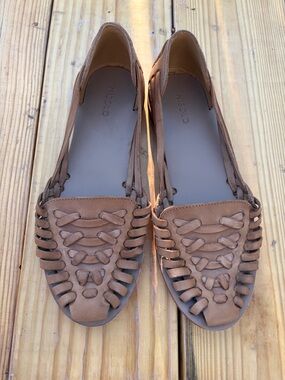 Nisolo Brown Woven Leather Huarache Flats